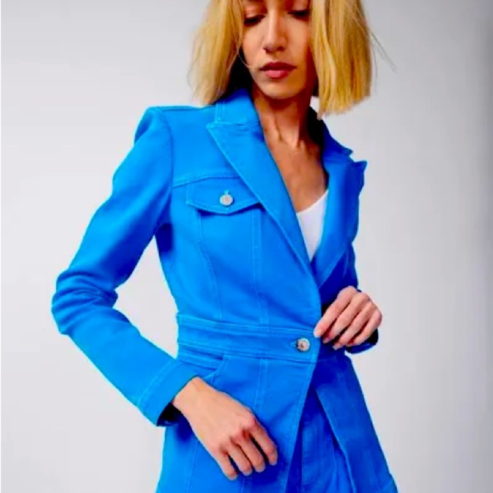 WHBM Casual Denim Blazer Isla Blue Jacket 12 SLIM FIT